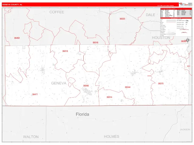 Geneva County, AL ZIP Code Wall Map, RedLine style