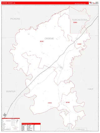 Greene County, AL RedLine style ZIP Code wall map