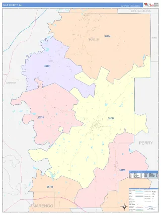 Hale County, AL ColorCast style ZIP Code wall map