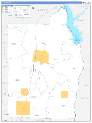 Henry County, AL Business Reference style ZIP Code wall map