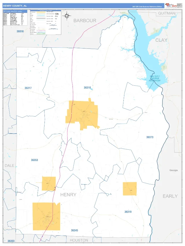 Henry County, AL ZIP Code Wall Map, Business Reference style