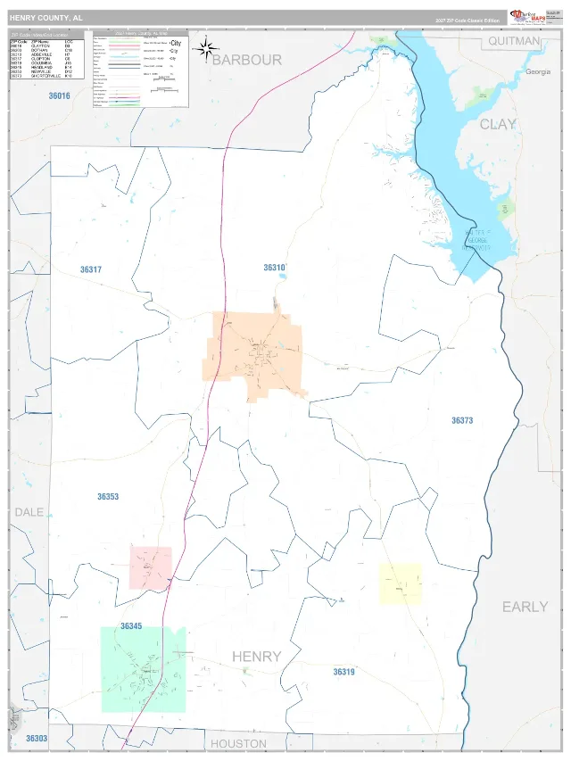 Henry County, AL ZIP Code Wall Map, Classic style
