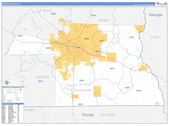 Houston County, AL ZIP Code Wall Map, Business Reference style