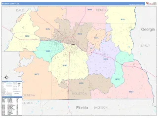 Houston County, AL ColorCast style ZIP Code wall map