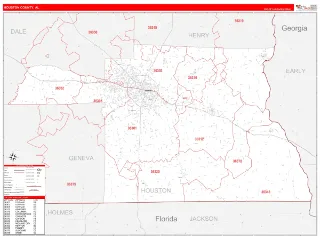 Houston County, AL RedLine style ZIP Code wall map