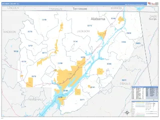 Jackson County, AL Business Reference style ZIP Code wall map
