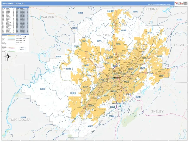 Jefferson County, AL ZIP Code Wall Map, Business Reference style
