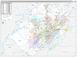 Jefferson County, AL Classic style ZIP Code wall map
