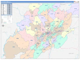 Jefferson County, AL ColorCast style ZIP Code wall map
