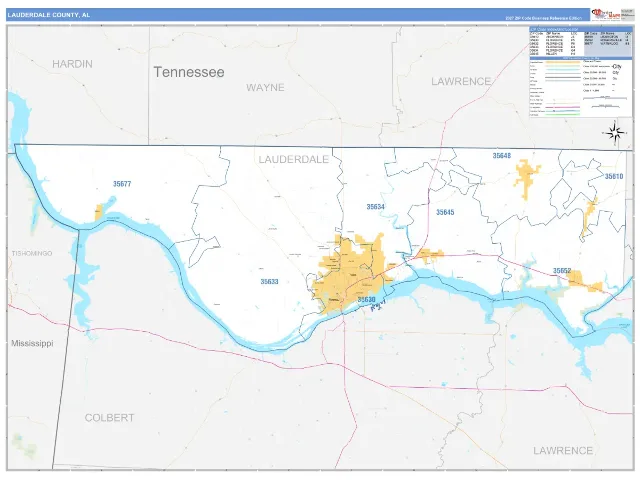 Lauderdale County, AL ZIP Code Wall Map, Business Reference style