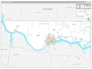 Lauderdale County, AL Classic style ZIP Code wall map