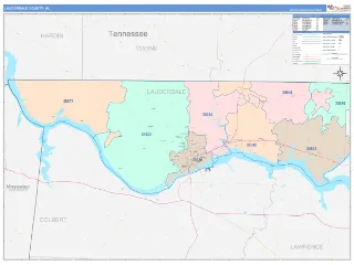 Lauderdale County, AL ColorCast style ZIP Code wall map