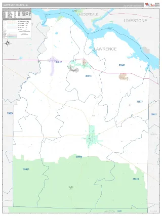 Lawrence County, AL Classic style ZIP Code wall map