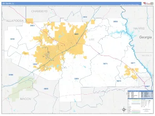 Lee County, AL Business Reference style ZIP Code wall map