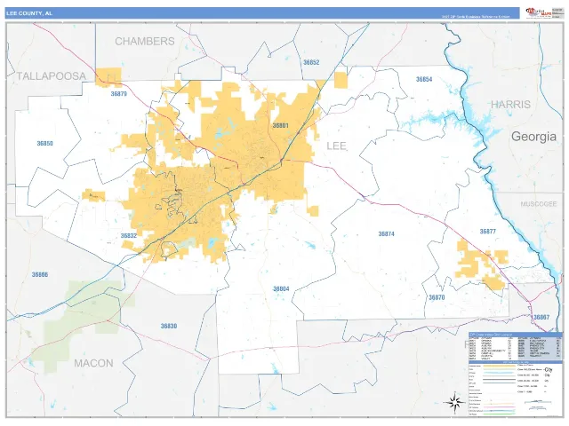 Lee County, AL ZIP Code Wall Map, Business Reference style
