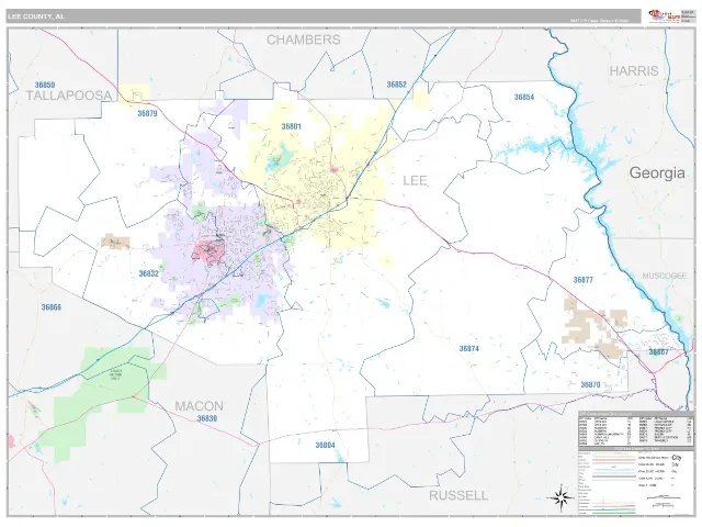 Lee County, AL ZIP Code Wall Map, Classic style