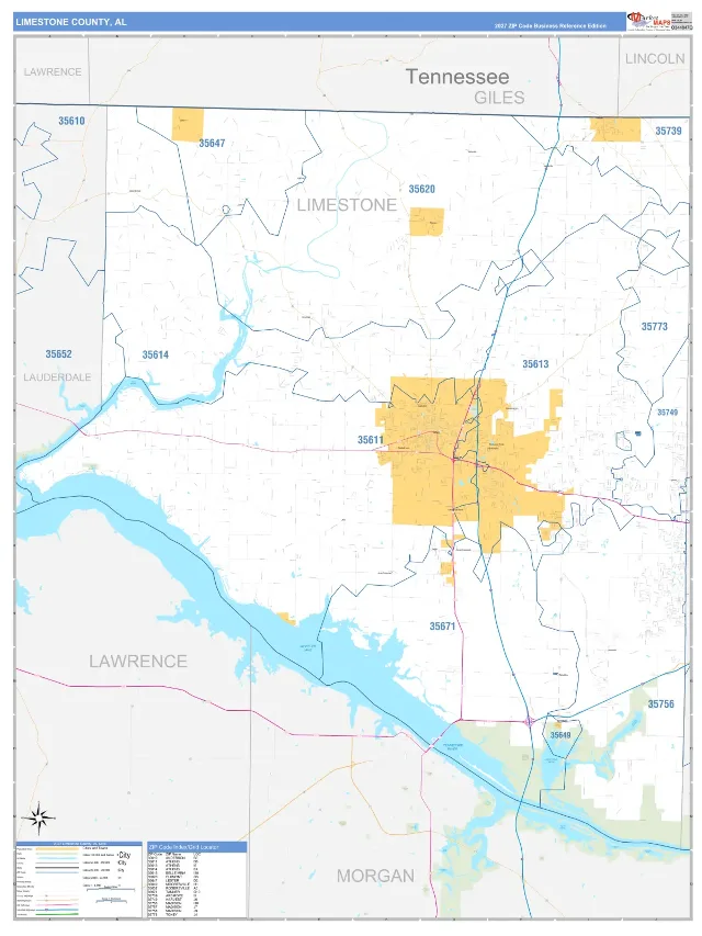 Limestone County, AL ZIP Code Wall Map, Business Reference style