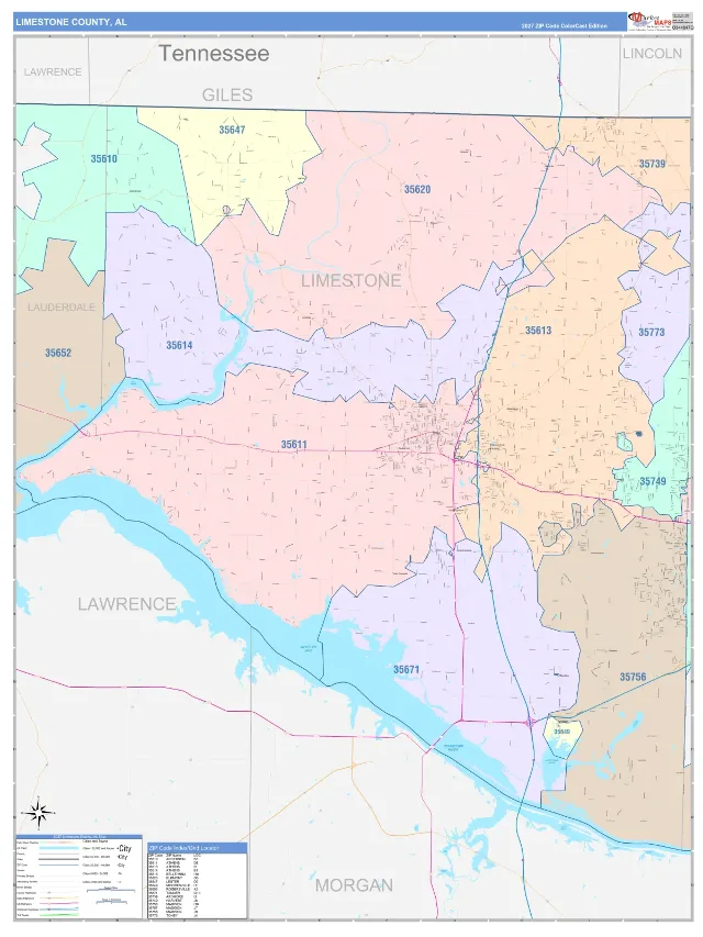 Limestone County, AL ZIP Code Wall Map, ColorCast style