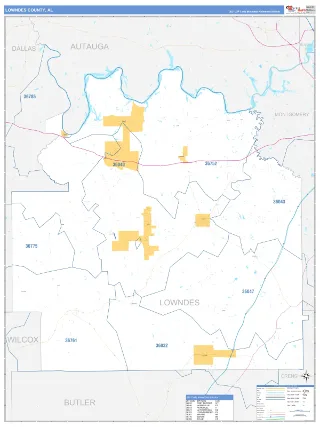 Lowndes County, AL Business Reference style ZIP Code wall map
