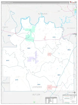 Lowndes County, AL Classic style ZIP Code wall map