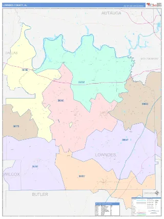 Lowndes County, AL ColorCast style ZIP Code wall map