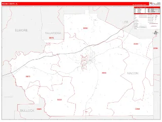 Macon County, AL RedLine style ZIP Code wall map