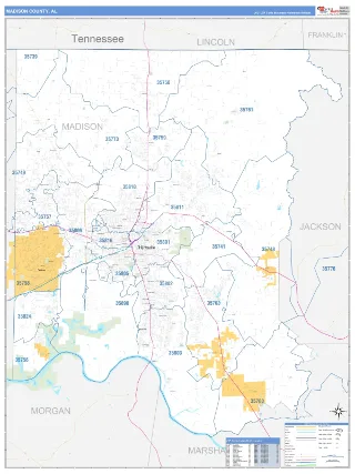 Madison County, AL Business Reference style ZIP Code wall map