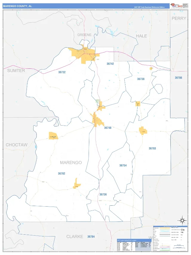 Marengo County, AL ZIP Code Wall Map, Business Reference style