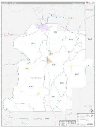Marengo County, AL Classic style ZIP Code wall map