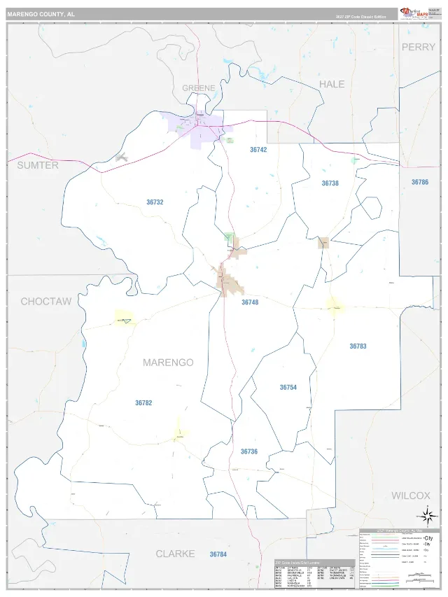 Marengo County, AL ZIP Code Wall Map, Classic style