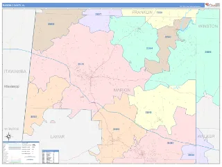 Marion County, AL ColorCast style ZIP Code wall map