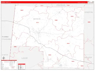 Marion County, AL RedLine style ZIP Code wall map