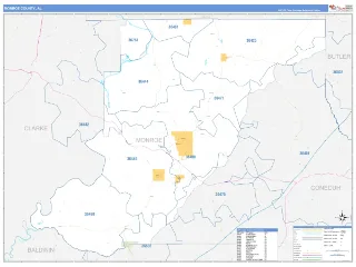 Monroe County, AL Business Reference style ZIP Code wall map