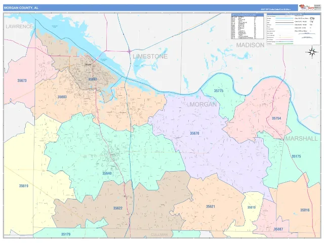 Morgan County, AL ZIP Code Wall Map, ColorCast style