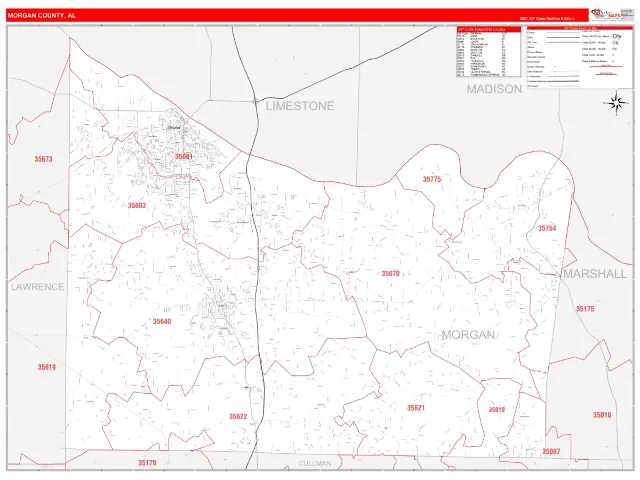Morgan County, AL ZIP Code Wall Map, RedLine style