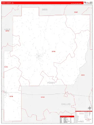 Perry County, AL RedLine style ZIP Code wall map