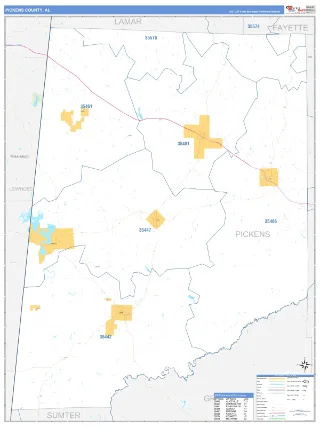 Pickens County, AL Business Reference style ZIP Code wall map