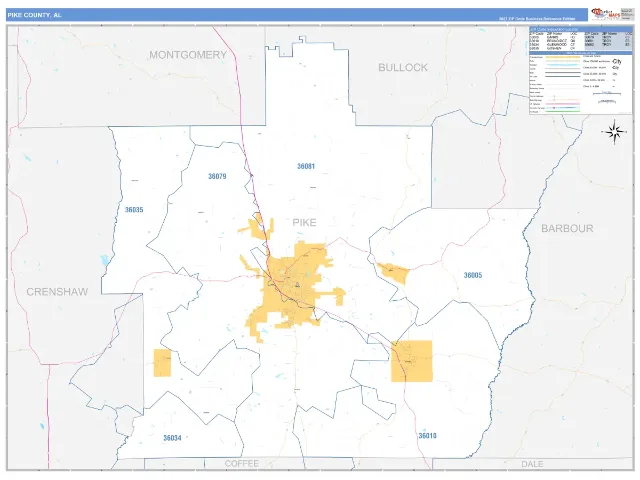 Pike County, AL ZIP Code Wall Map, Business Reference style