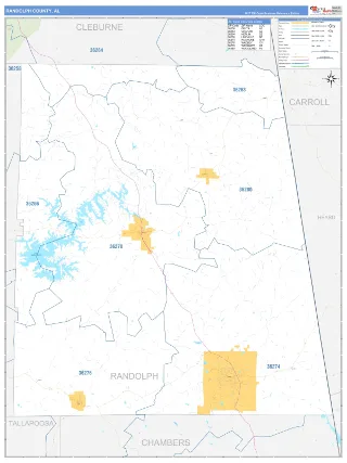 Randolph County, AL Business Reference style ZIP Code wall map
