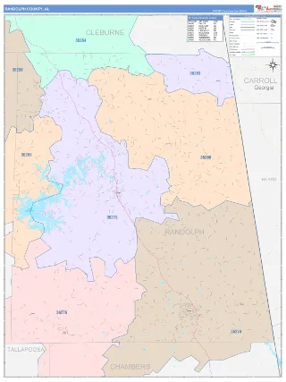 Randolph County, AL ColorCast style ZIP Code wall map