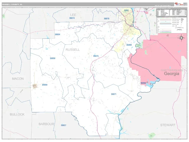 Russell County, AL ZIP Code Wall Map, Classic style
