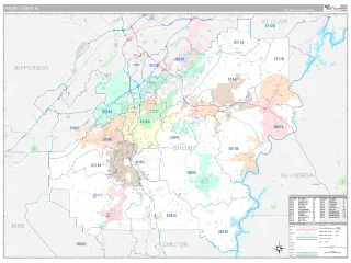 Shelby County, AL Classic style ZIP Code wall map