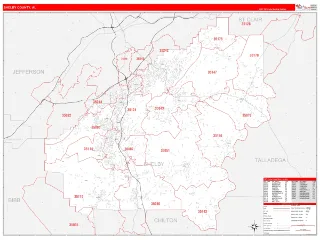 Shelby County, AL RedLine style ZIP Code wall map