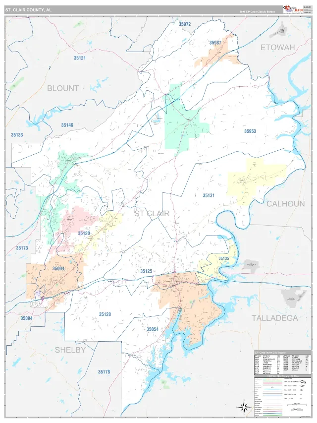 St. Clair County, AL ZIP Code Wall Map, Classic style