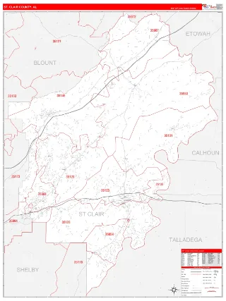 St. Clair County, AL RedLine style ZIP Code wall map