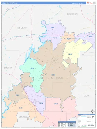 Talladega County, AL ColorCast style ZIP Code wall map