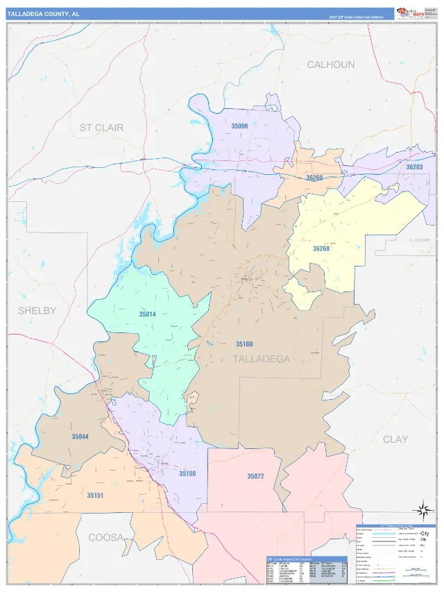 Talladega County, AL ZIP Code Wall Map, ColorCast style