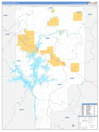 Tallapoosa County, AL Business Reference style ZIP Code wall map