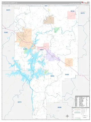 Tallapoosa County, AL Classic style ZIP Code wall map