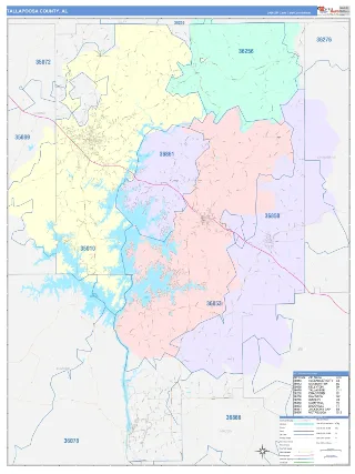 Tallapoosa County, AL ColorCast style ZIP Code wall map